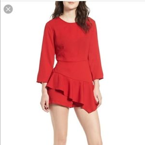 Lush Vivid Red Chinoise Skirted Romper